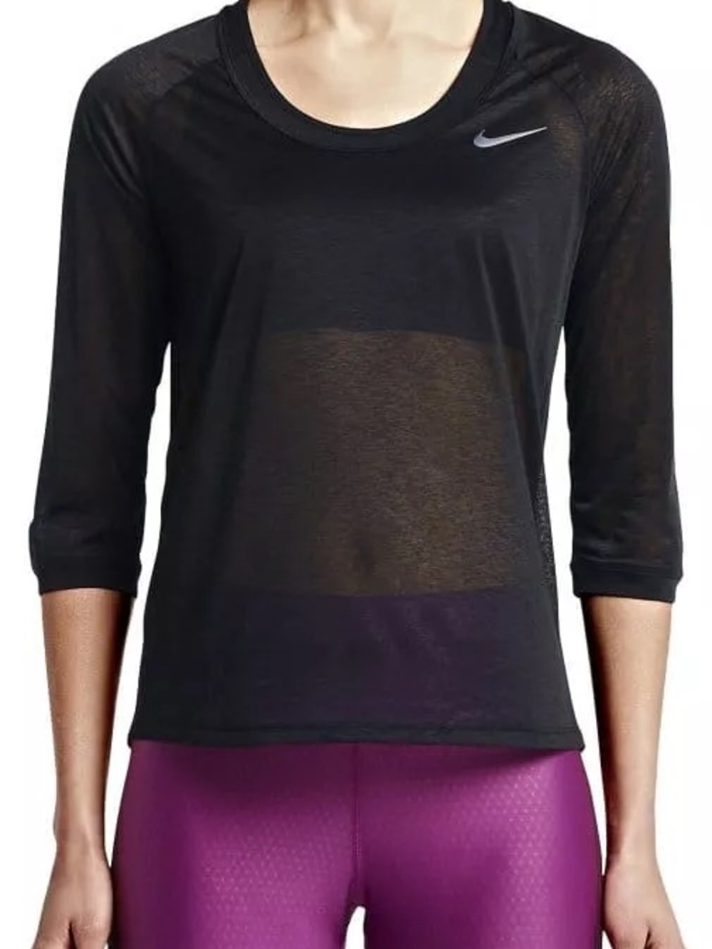 Nike Dri-FIT Sheer Mesh 3/4 Sleeve Running Top Black Women’s Athletic Tee